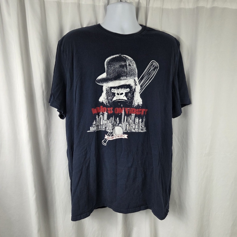 Athletech Shirt Mens 2XL Blue Gorilla Who's On First Baseball Graphic Tee Top